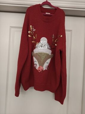 NEW F&F Red Sequin Reindeer Kids Sweater